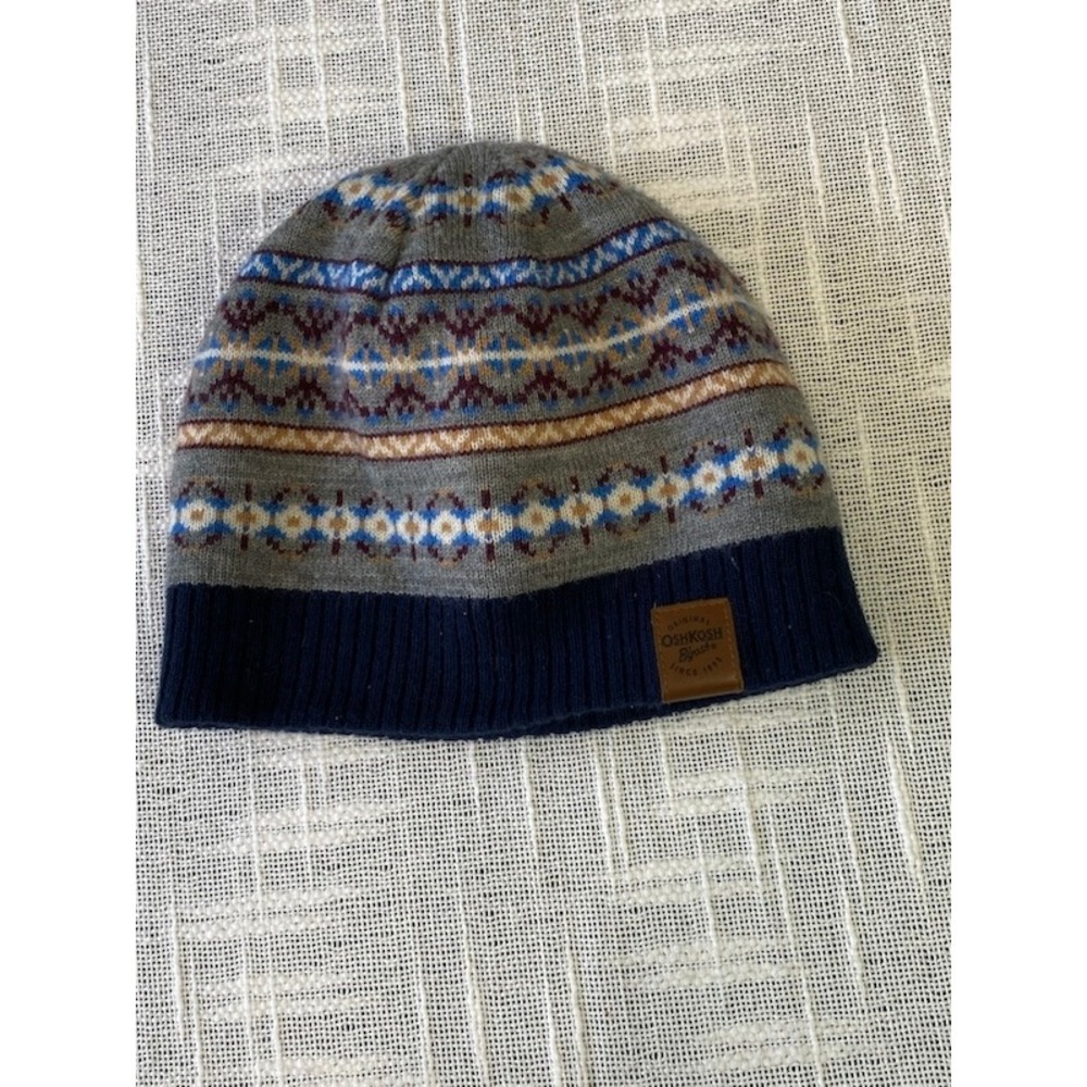 OshKosh B'gosh Fair Isle Beanie Nordic Knit Hat‎ Winter Blue Gray Cozy